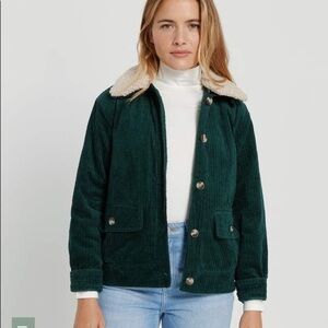 FRANK & OAK Fur-trim Green Corduroy Jacket